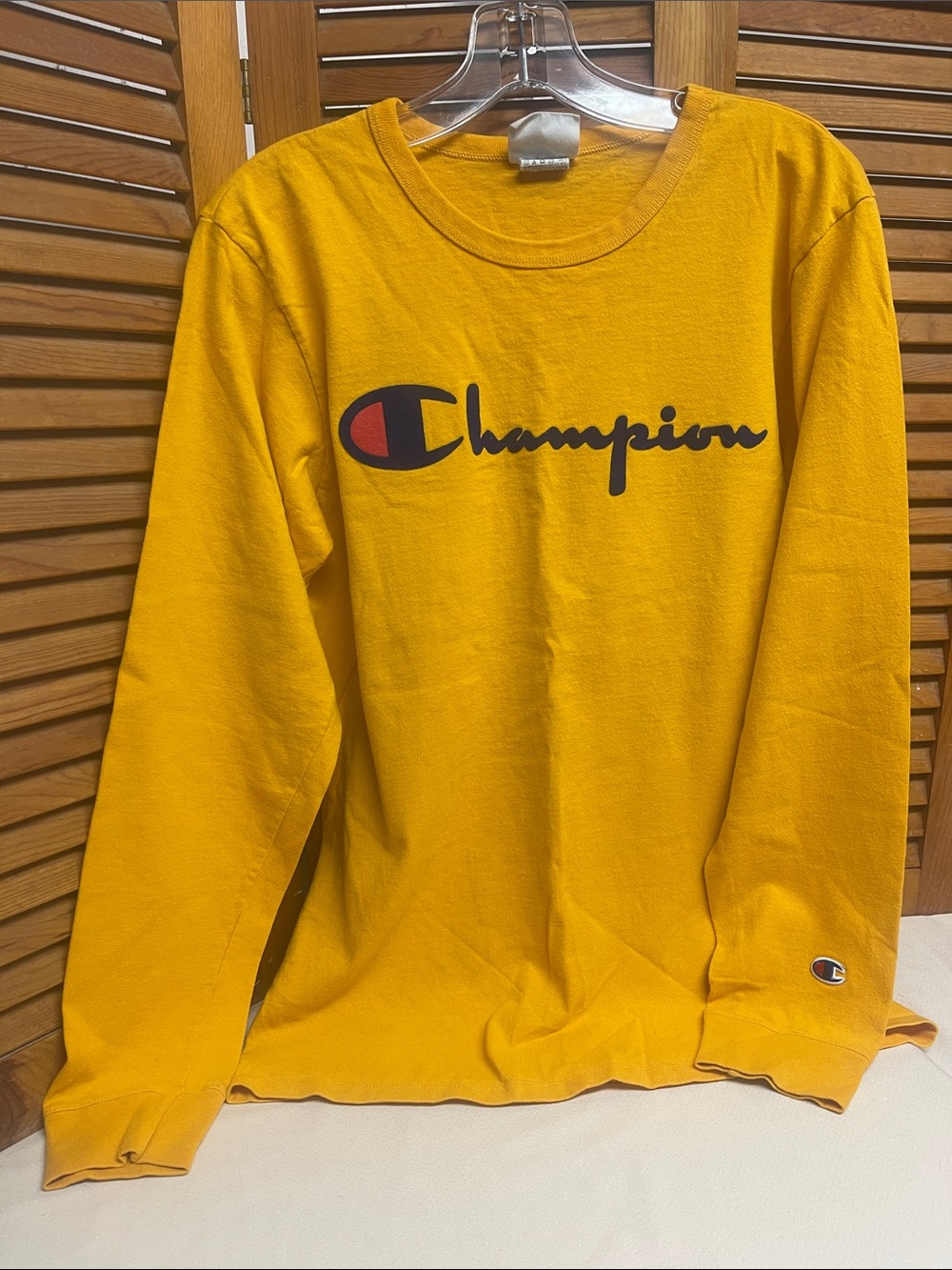 Vintage, Yellow Champion Long Sleeve Logo Tee